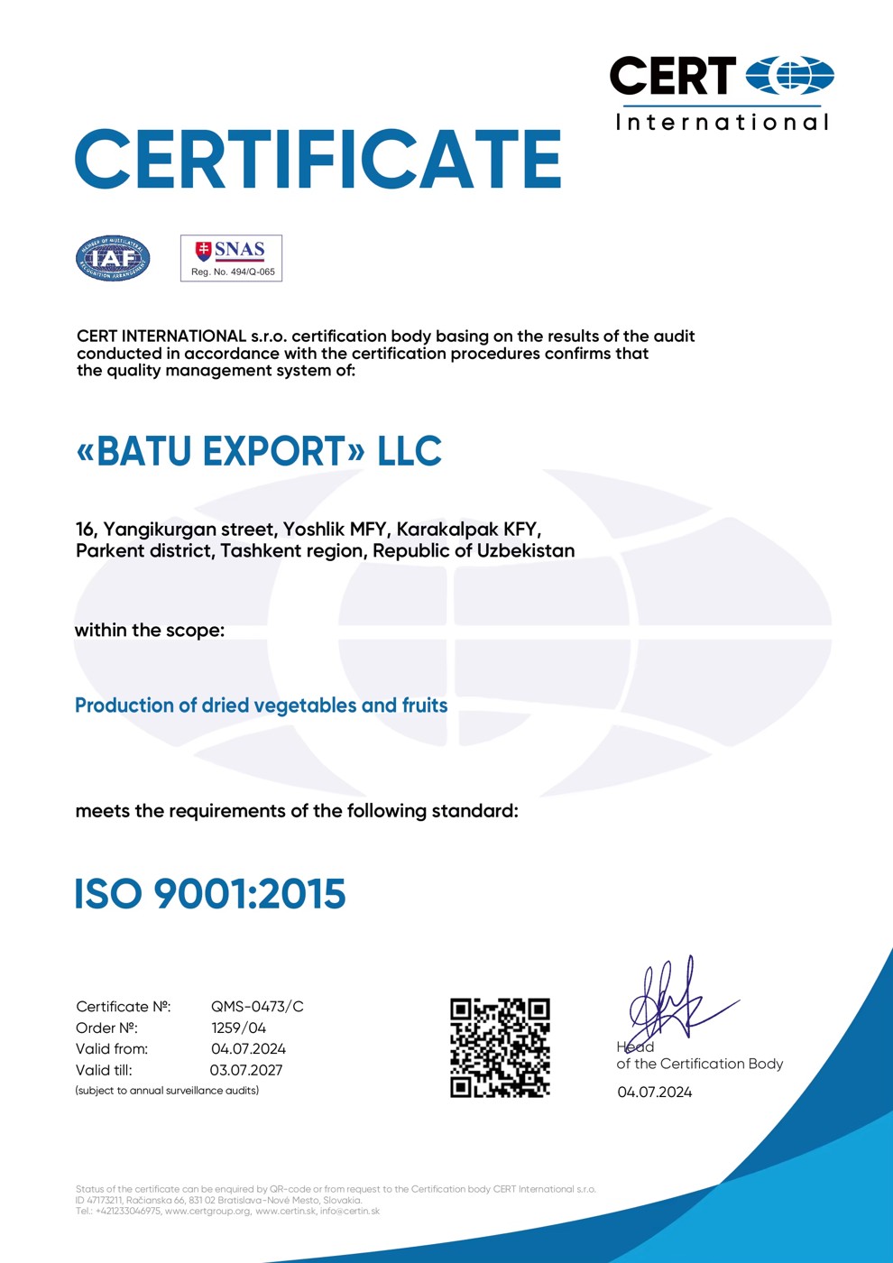 ISO 9001 Certificate
